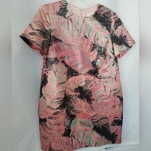 kate spade Regal Plumes Pink, Peach and Black Feather Print Dress. Size 6.
